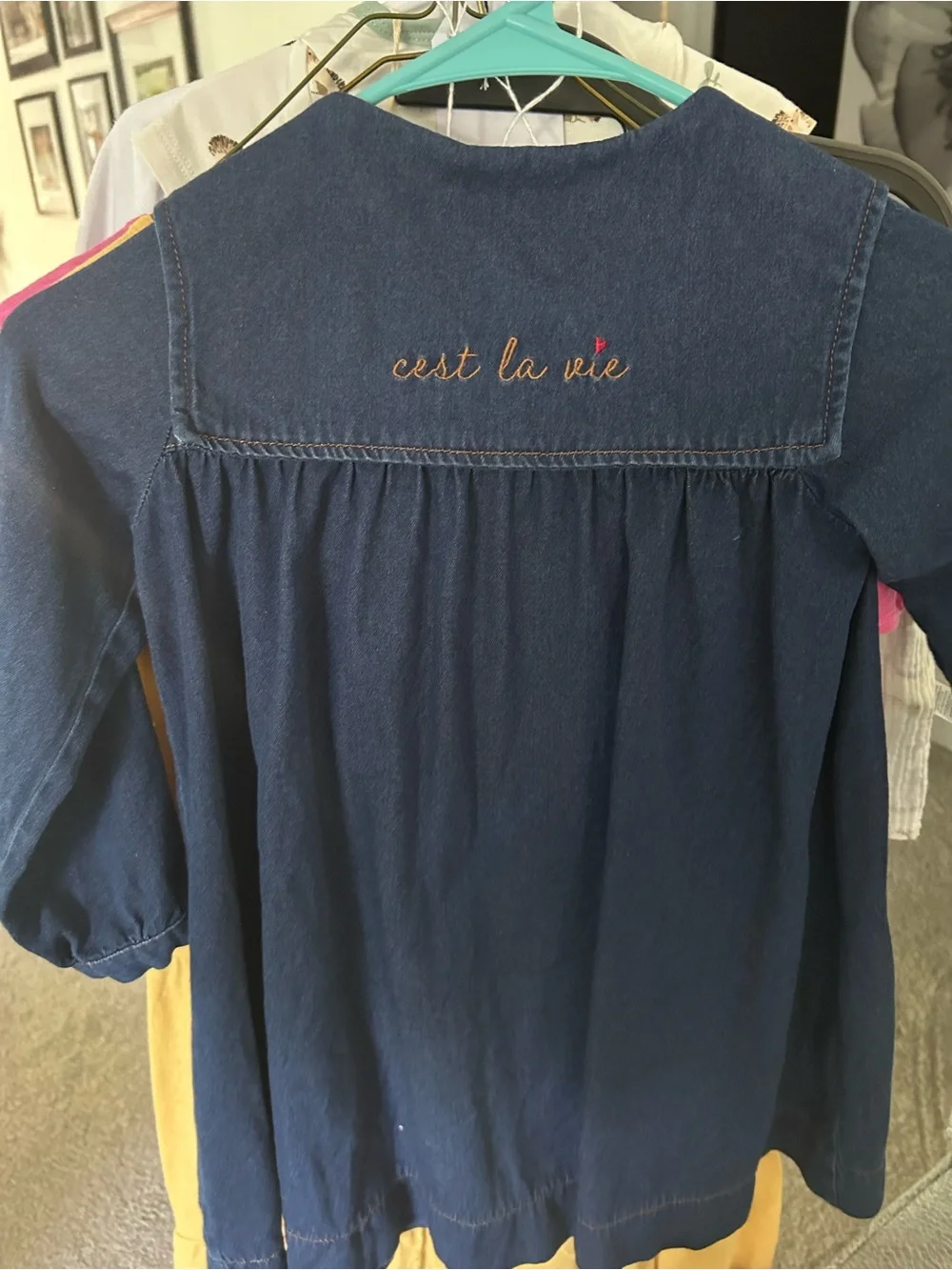 Girls' Dark Blue Denim Button-Front Casual Dress